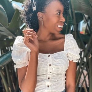 Swiss Dot Ruched Puff Sleeve Top